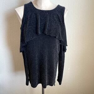 Michael Kors Black studded Shimmer cold Shoulder long sleeve top Women small MK